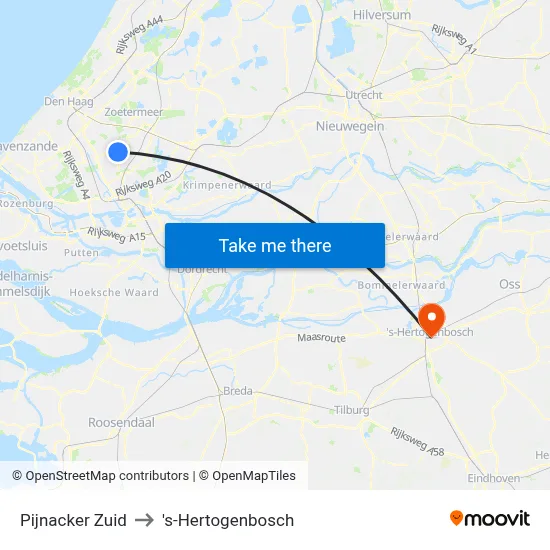 Pijnacker Zuid to 's-Hertogenbosch map
