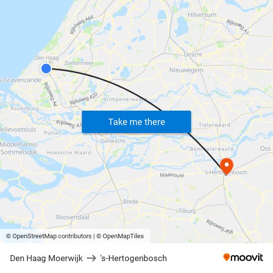 Den Haag Moerwijk to 's-Hertogenbosch map