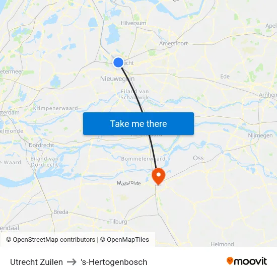 Utrecht Zuilen to 's-Hertogenbosch map