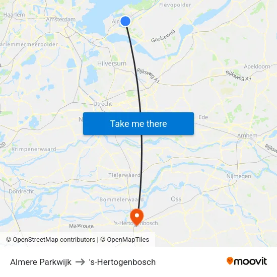 Almere Parkwijk to 's-Hertogenbosch map