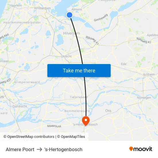 Almere Poort to 's-Hertogenbosch map