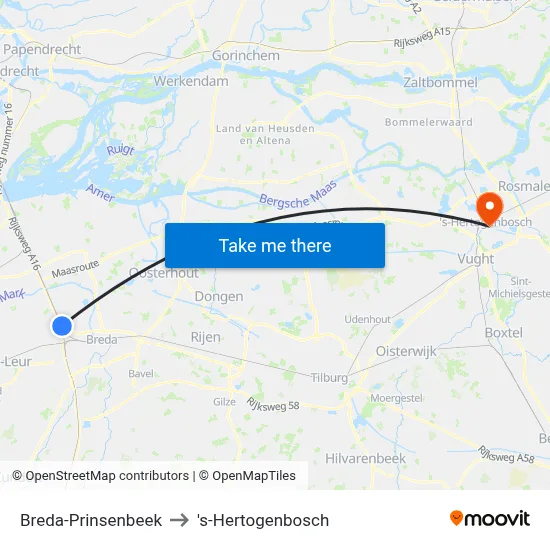 Breda-Prinsenbeek to 's-Hertogenbosch map