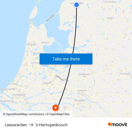 Leeuwarden to 's-Hertogenbosch map