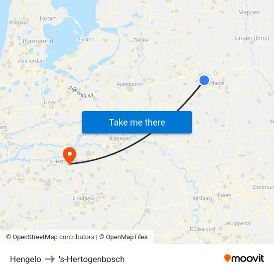 Hengelo to 's-Hertogenbosch map