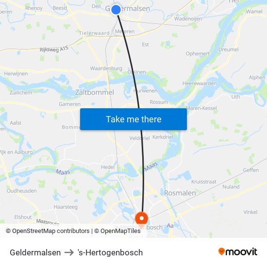 Geldermalsen to 's-Hertogenbosch map