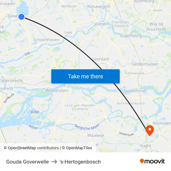 Gouda Goverwelle to 's-Hertogenbosch map