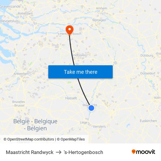 Maastricht Randwyck to 's-Hertogenbosch map