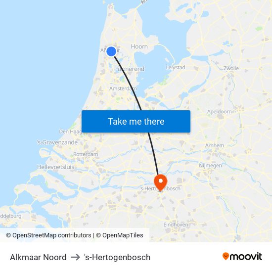 Alkmaar Noord to 's-Hertogenbosch map