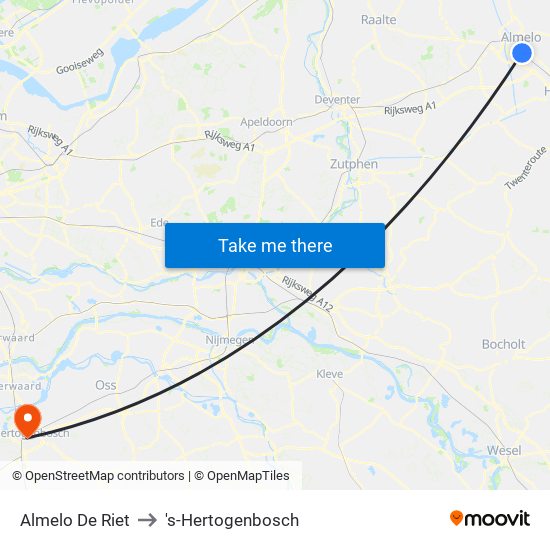 Almelo De Riet to 's-Hertogenbosch map