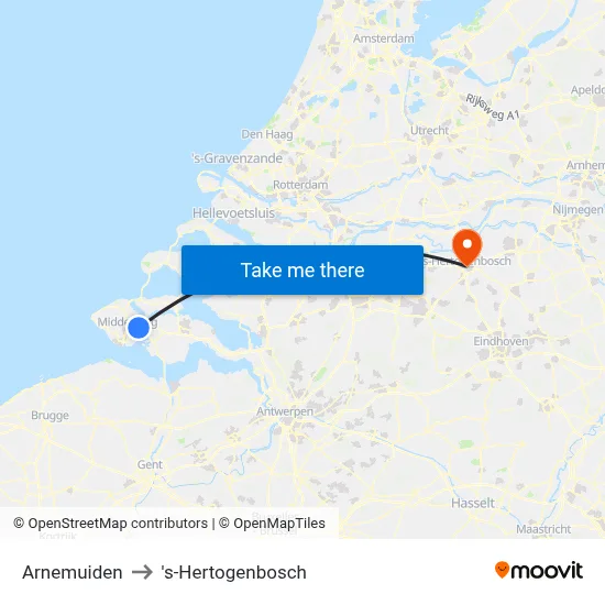 Arnemuiden to 's-Hertogenbosch map