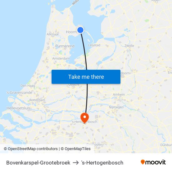 Bovenkarspel-Grootebroek to 's-Hertogenbosch map