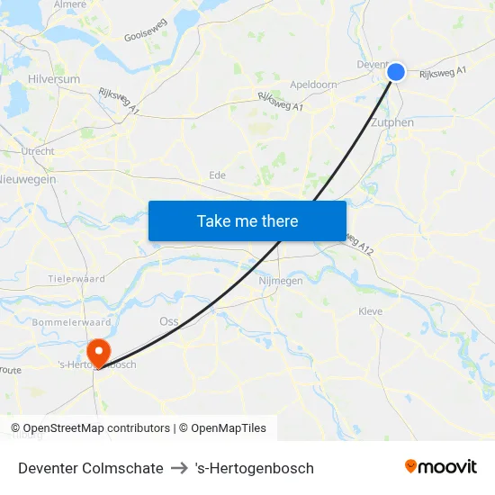 Deventer Colmschate to 's-Hertogenbosch map