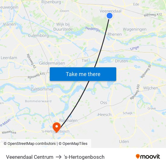 Veenendaal Centrum to 's-Hertogenbosch map