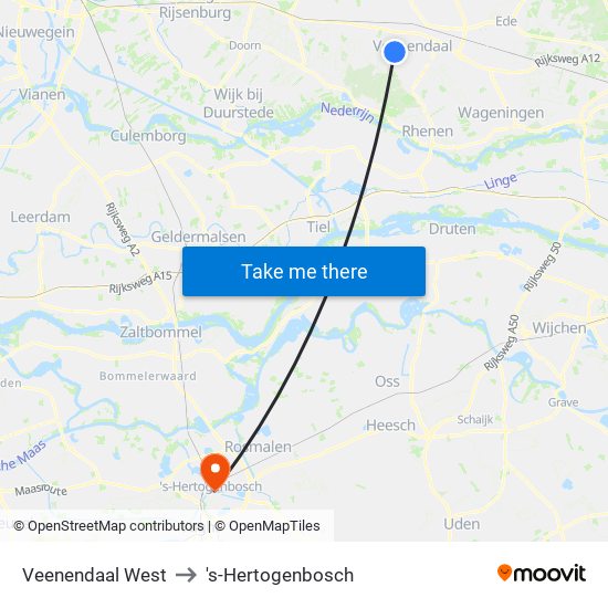 Veenendaal West to 's-Hertogenbosch map