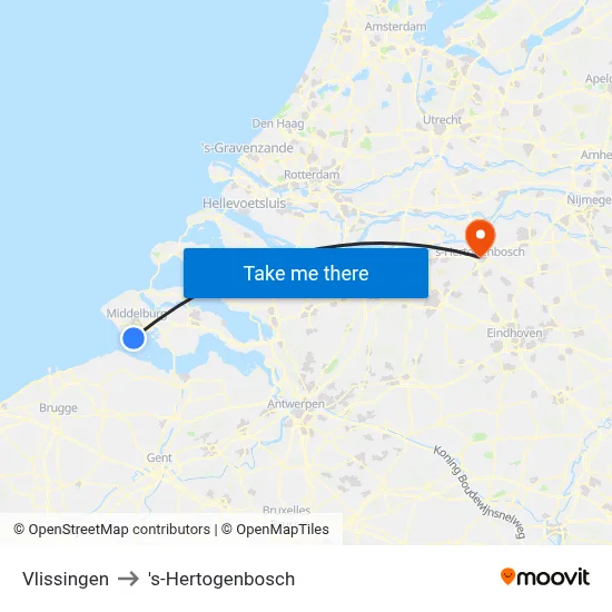 Vlissingen to 's-Hertogenbosch map