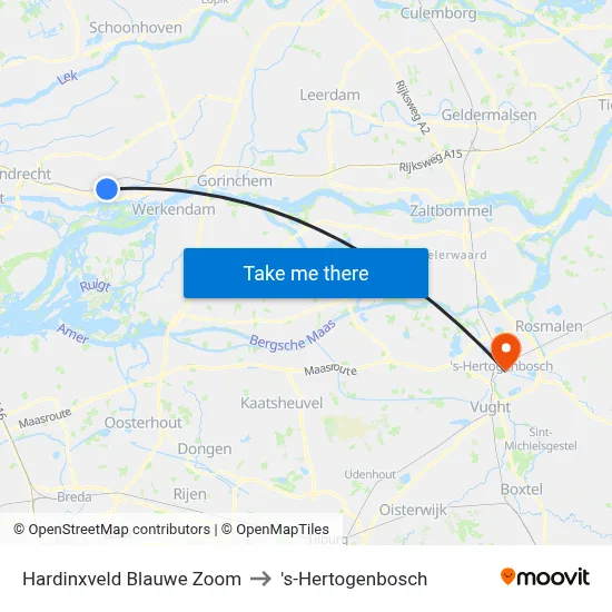 Hardinxveld Blauwe Zoom to 's-Hertogenbosch map