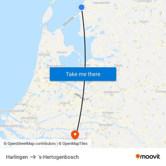 Harlingen to 's-Hertogenbosch map