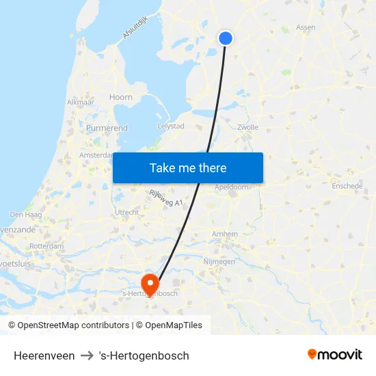 Heerenveen to 's-Hertogenbosch map
