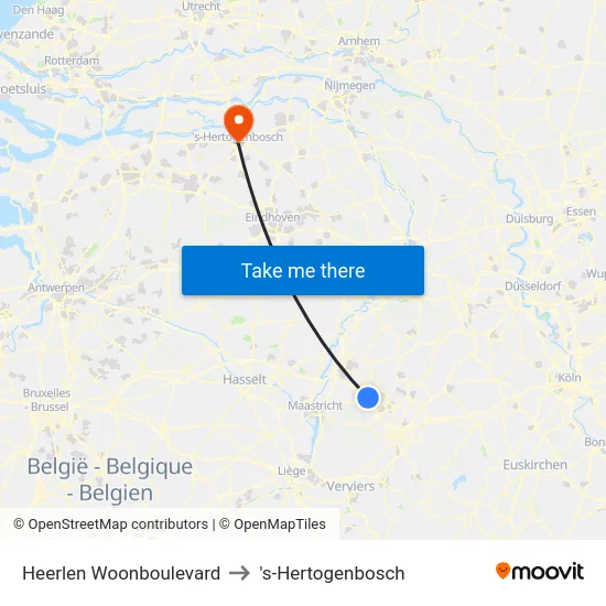 Heerlen Woonboulevard to 's-Hertogenbosch map