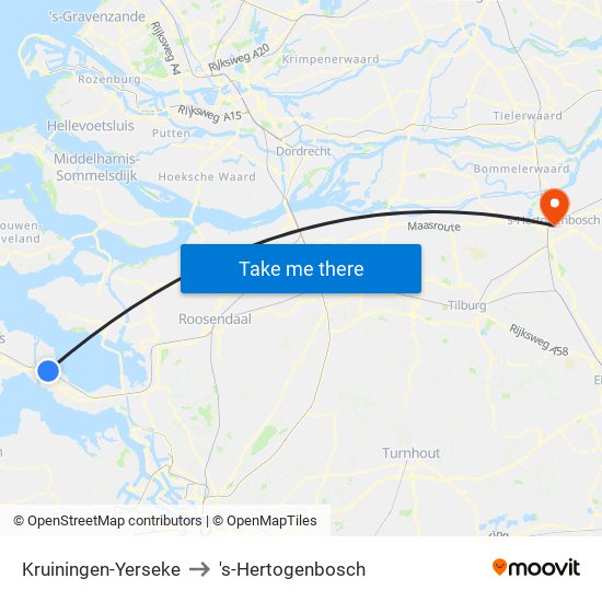 Kruiningen-Yerseke to 's-Hertogenbosch map