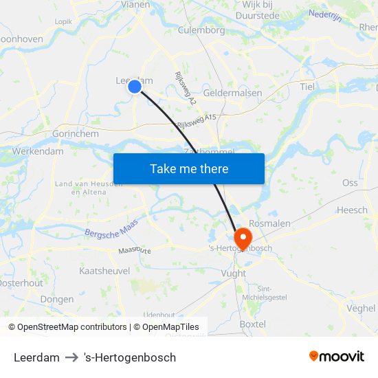 Leerdam to 's-Hertogenbosch map