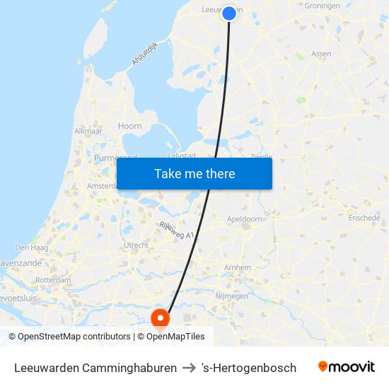 Leeuwarden Camminghaburen to 's-Hertogenbosch map