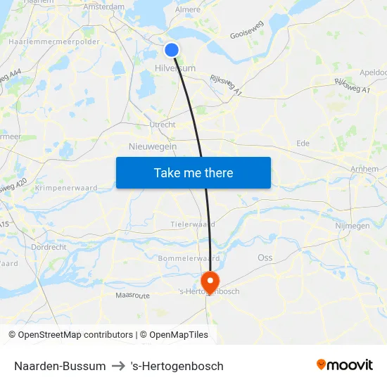 Naarden-Bussum to 's-Hertogenbosch map