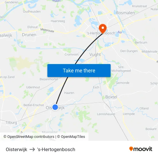 Oisterwijk to 's-Hertogenbosch map