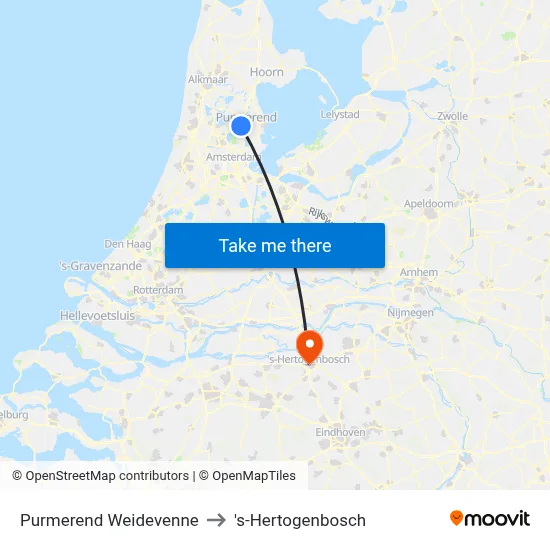 Purmerend Weidevenne to 's-Hertogenbosch map