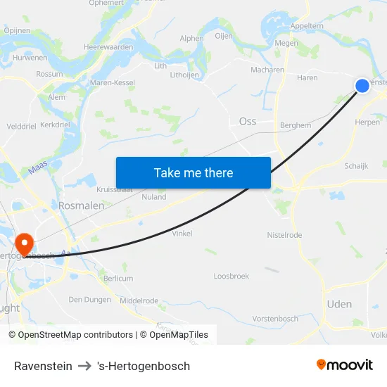 Ravenstein to 's-Hertogenbosch map