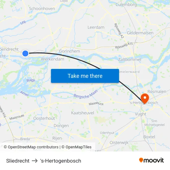 Sliedrecht to 's-Hertogenbosch map