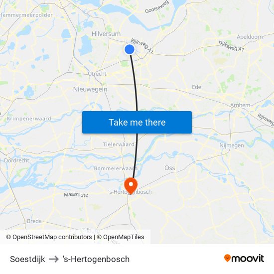 Soestdijk to 's-Hertogenbosch map