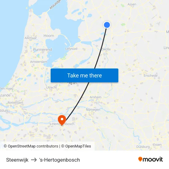 Steenwijk to 's-Hertogenbosch map