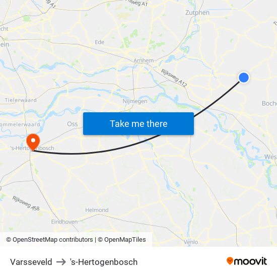 Varsseveld to 's-Hertogenbosch map