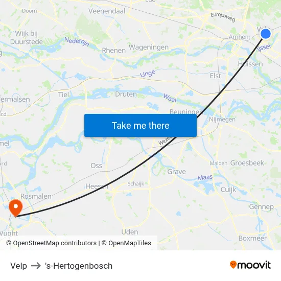 Velp to 's-Hertogenbosch map