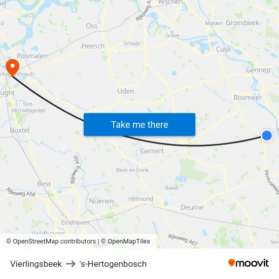 Vierlingsbeek to 's-Hertogenbosch map