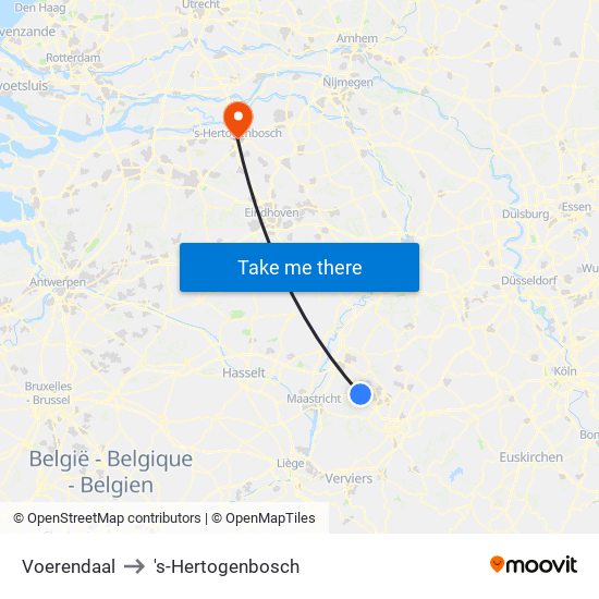 Voerendaal to 's-Hertogenbosch map