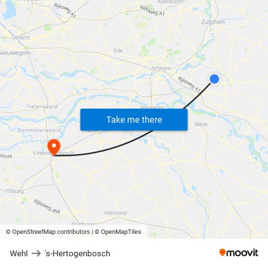 Wehl to 's-Hertogenbosch map
