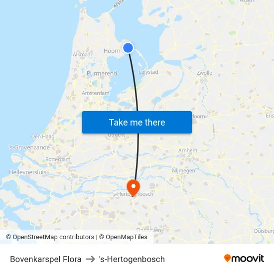 Bovenkarspel Flora to 's-Hertogenbosch map
