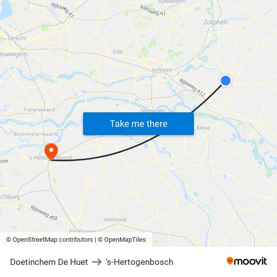 Doetinchem De Huet to 's-Hertogenbosch map