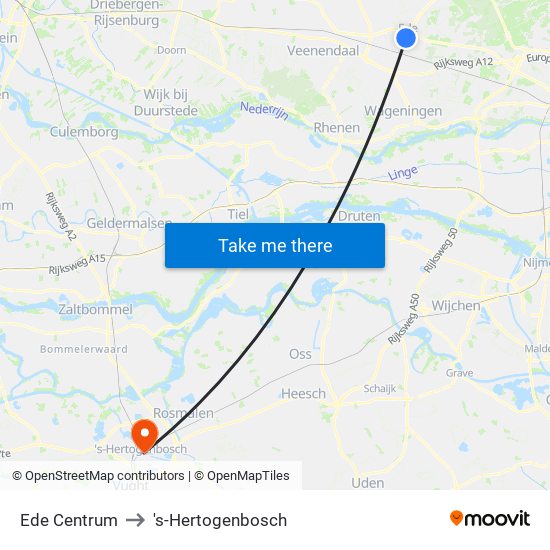 Ede Centrum to 's-Hertogenbosch map