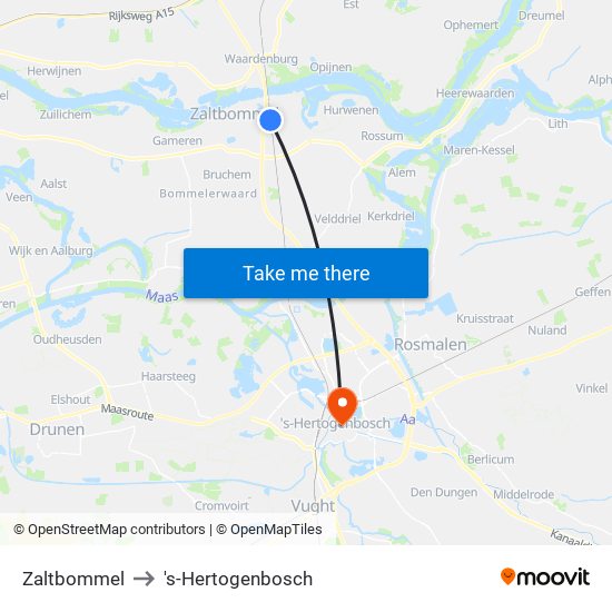 Zaltbommel to 's-Hertogenbosch map