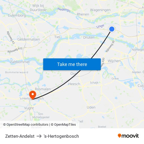 Zetten-Andelst to 's-Hertogenbosch map