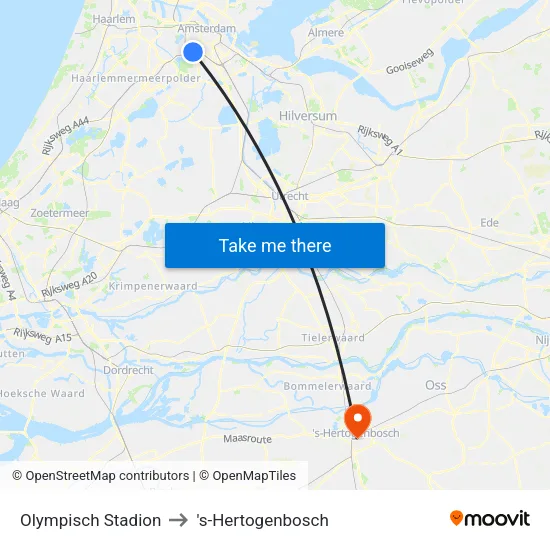 Olympisch Stadion to 's-Hertogenbosch map