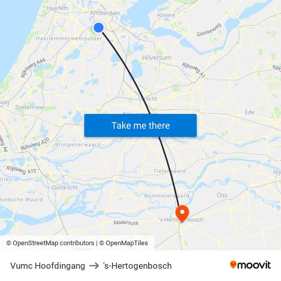 Vumc Hoofdingang to 's-Hertogenbosch map