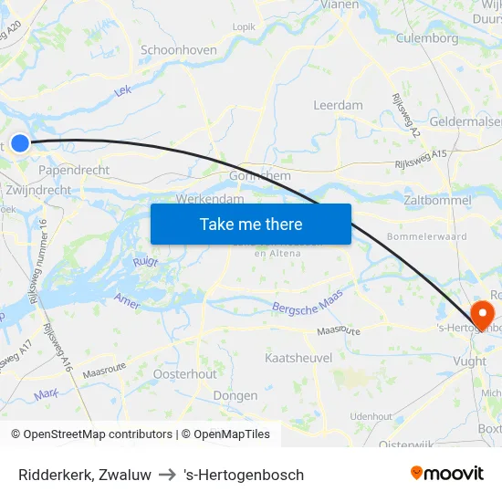 Ridderkerk, Zwaluw to 's-Hertogenbosch map