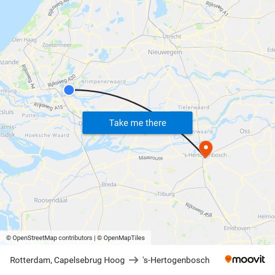 Rotterdam, Capelsebrug Hoog to 's-Hertogenbosch map