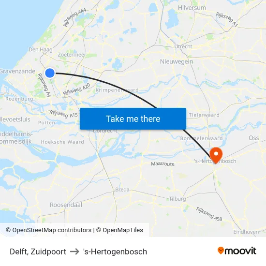 Delft, Zuidpoort to 's-Hertogenbosch map