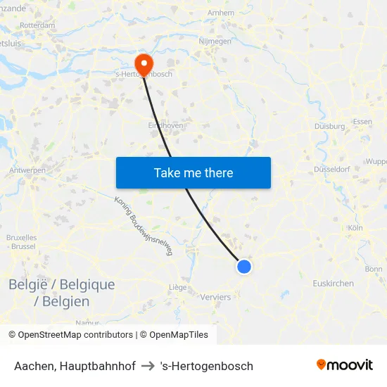 Aachen, Hauptbahnhof to 's-Hertogenbosch map