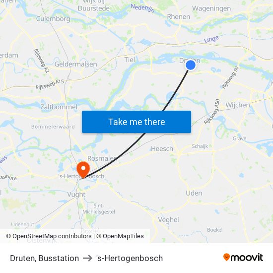 Druten, Busstation to 's-Hertogenbosch map